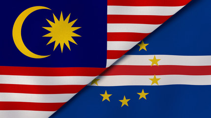 The flags of Malaysia and Cape Verde. News, reportage, business background. 3d illustration