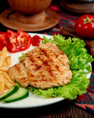 fried chicken chop on a lettuce leaf