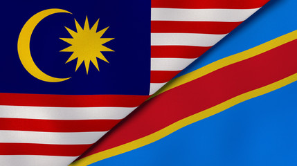 The flags of Malaysia and DR Congo. News, reportage, business background. 3d illustration