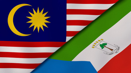 The flags of Malaysia and Equatorial Guinea. News, reportage, business background. 3d illustration