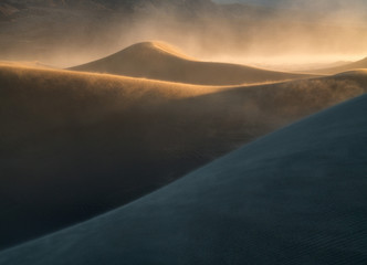 Glowing Sand during a windstorm at the Mesquite Dunes in Death Valley National Park