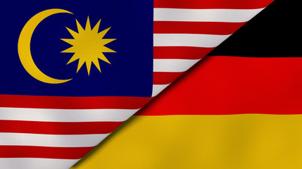 The flags of Malaysia and Germany. News, reportage, business background. 3d illustration