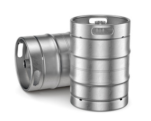 Metal beer kegs isolated on white background