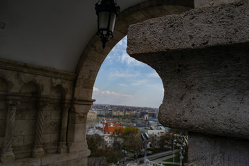 Top view of the city of Budapest through the arch