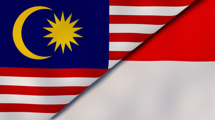 The flags of Malaysia and Indonesia. News, reportage, business background. 3d illustration