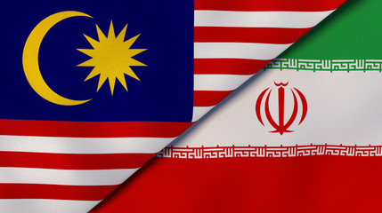 The flags of Malaysia and Iran. News, reportage, business background. 3d illustration