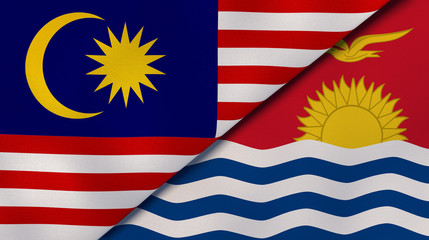 The flags of Malaysia and Kiribati. News, reportage, business background. 3d illustration