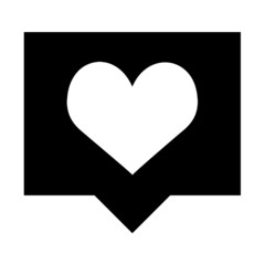 white heart business icon symbol silhouette black white sign in speech talk bubble square box