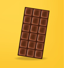 Chocolate realistic, delicious dessert, dark cacao, yellow background vector