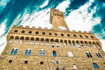 Low perspective view of Palazzo Vecchio, Florence