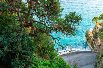 beautiful view of the coast of Positano, Amalfi Coast, Sea