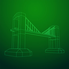 Bridge connection structure. Wireframe low poly mesh vector illustration.