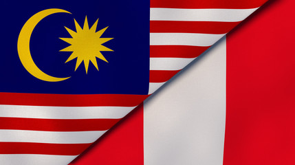 The flags of Malaysia and Peru. News, reportage, business background. 3d illustration
