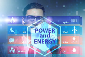Energy mix concept with businessman