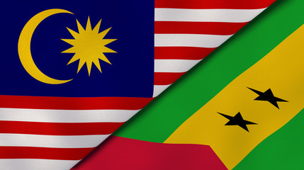 The flags of Malaysia and Sao Tome and Principe. News, reportage, business background. 3d illustration