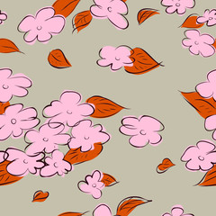 flower pattern vector. pink small flower.spring floral fabric.drawing style textile pattern.