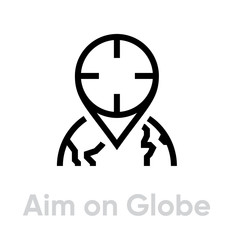 Aim on Globe Target icon. Editable line vector.