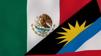 The flags of Mexico and Antigua and Barbuda. News, reportage, business background. 3d illustration