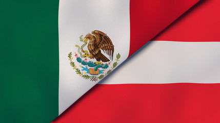 The flags of Mexico and Austria. News, reportage, business background. 3d illustration