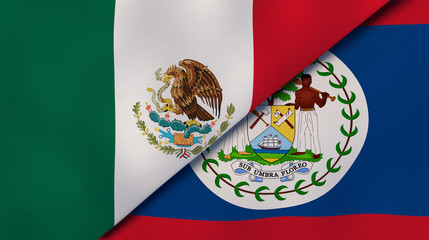 The flags of Mexico and Belize. News, reportage, business background. 3d illustration