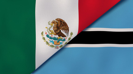 The flags of Mexico and Botswana. News, reportage, business background. 3d illustration