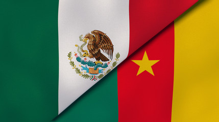 The flags of Mexico and Cameroon. News, reportage, business background. 3d illustration
