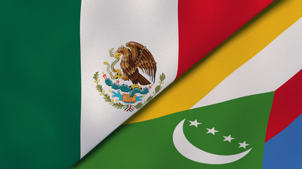 The flags of Mexico and Comoros. News, reportage, business background. 3d illustration