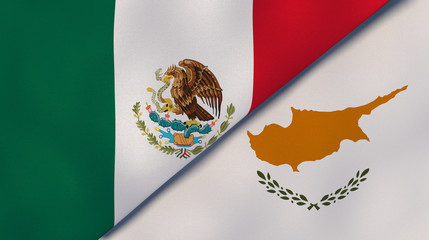 The flags of Mexico and Cyprus. News, reportage, business background. 3d illustration