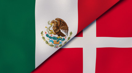 The flags of Mexico and Denmark. News, reportage, business background. 3d illustration