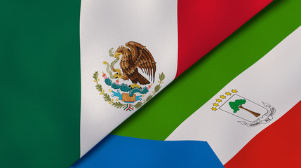 The flags of Mexico and Equatorial Guinea. News, reportage, business background. 3d illustration