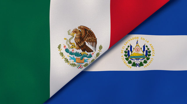 The flags of Mexico and El Salvador. News, reportage, business background. 3d illustration