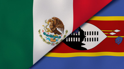 The flags of Mexico and Eswatini. News, reportage, business background. 3d illustration