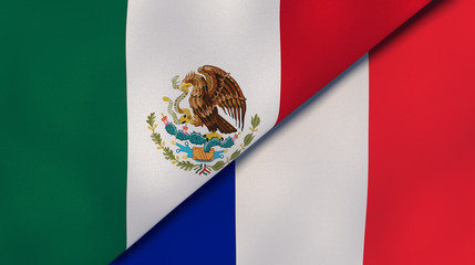 The flags of Mexico and France. News, reportage, business background. 3d illustration