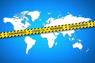 Coronavirus covid-19 warning strip tape with world map