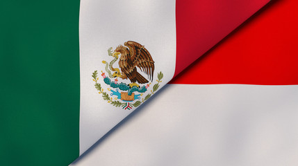The flags of Mexico and Indonesia. News, reportage, business background. 3d illustration