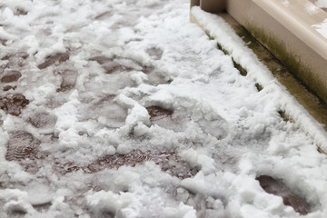 close up of snow steps