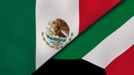 The flags of Mexico and Kuwait. News, reportage, business background. 3d illustration