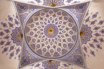 Ceiling in the mausoleum of Sheikh Shamseddin Kulyal. The tomb that is part of the Dorut Tilavat memorial complex. Shahrisabz, Uzbekistan