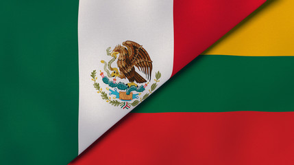 The flags of Mexico and Lithuania. News, reportage, business background. 3d illustration