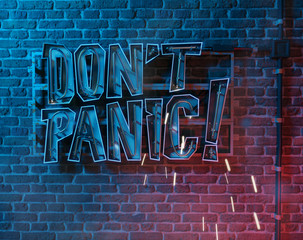 Obraz premium Don't Panic Neon Billboard. Lighting Off