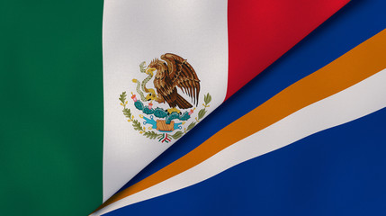 The flags of Mexico and Marshall Islands. News, reportage, business background. 3d illustration