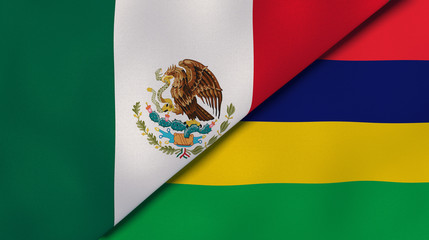 The flags of Mexico and Mauritius. News, reportage, business background. 3d illustration