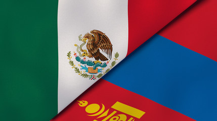 The flags of Mexico and Mongolia. News, reportage, business background. 3d illustration