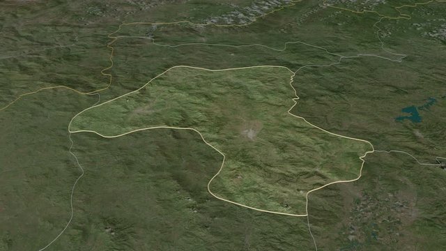 Estel&iacute;, department with its capital, zoomed and extruded on the satellite map of Nicaragua in the conformal Stereographic projection. Animation 3D