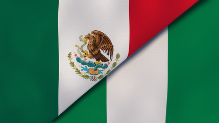 The flags of Mexico and Nigeria. News, reportage, business background. 3d illustration
