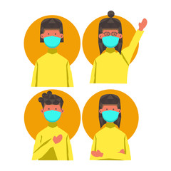 Expression character women with prevention medical mask collection