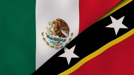 The flags of Mexico and Saint Kitts and Nevis. News, reportage, business background. 3d illustration