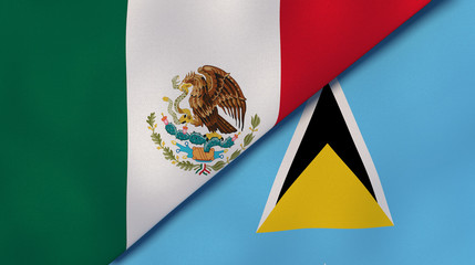 The flags of Mexico and Saint Lucia. News, reportage, business background. 3d illustration