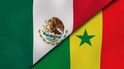 The flags of Mexico and Senegal. News, reportage, business background. 3d illustration