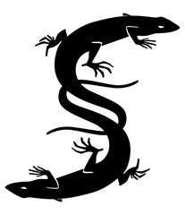 Silhouette of a lizard  as letter 
